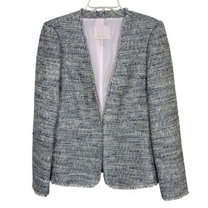 Rebecca Taylor Tweed Grey Blue Marbled Metallic Peplum Jacket Womens Size 12
